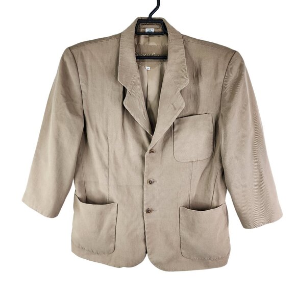 Mens Tan Cypress Grove 100% Silk Gaberdine Blazer Jacket 3 Button Long Sleeve M - Picture 1 of 12